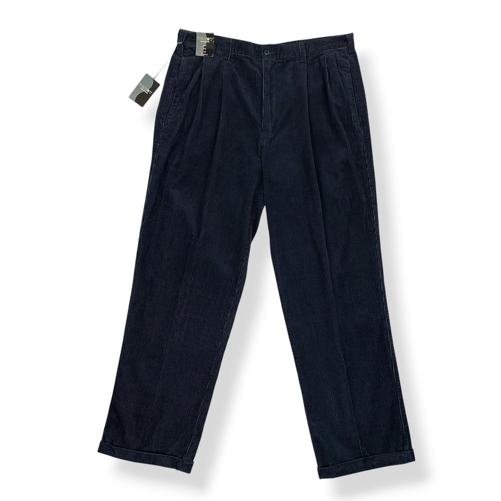 Trust Pour Homme Pants Men 38x32 Blue Corduroy Cuffed Pleat Grandpacore VTG NWT